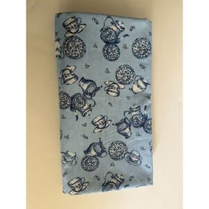 VTG new porcelain dishware blue Fabric‎ 3 yards kitchen teapot 58" X 108" READ